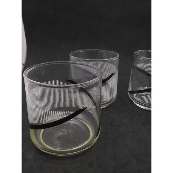Mika's midnight? G. Braids Black/White Lowball Glasses Retro MCM Bar Ware Set/4. - Picture 9 of 12